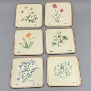 Vintage Six Cork Shabby Shakespeare’s Flowers Coasters English Life Botanicals